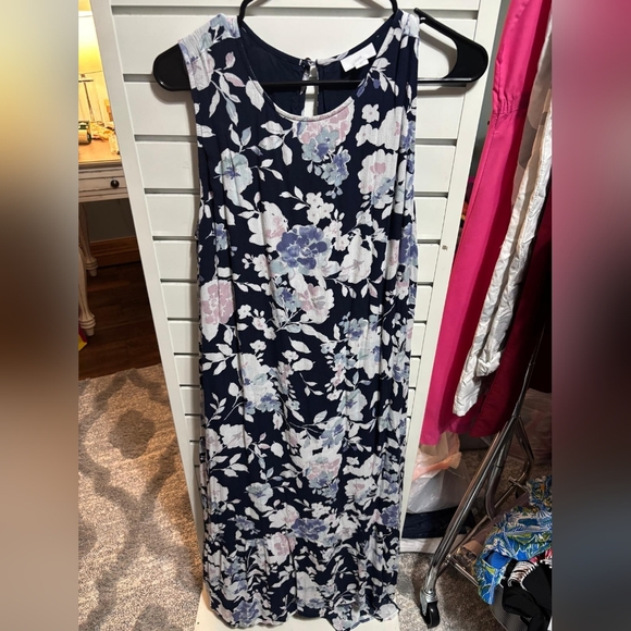 👗3 for $16 J. Jill Navy Floral Maxi Dress - Picture 1 of 4